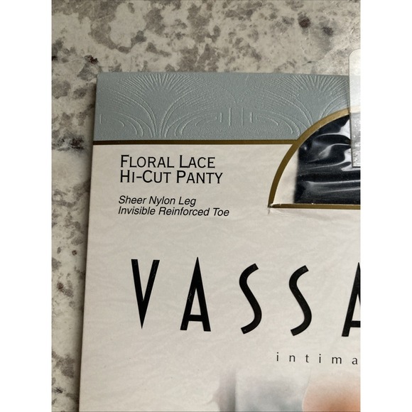 Vintage Vassarette Hi Cut Pantyhose Hosiery Sticky Navy Long Floral Lace - Picture 2 of 4